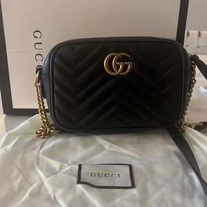 Like new! GG Marmont matelassé mini bag with box and dust bag